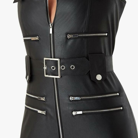 NWT WE WORE WHAT BLACK MOTO LEATHER OVERALLS - Picture 14 of 14